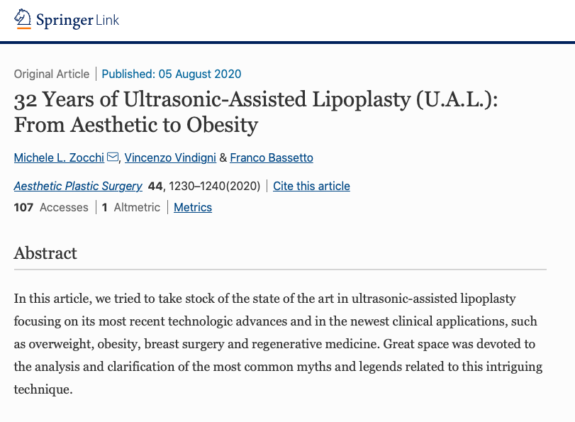 Articolo del professor Zocchi dedicato alla Lipoplastica Ultrasonica
